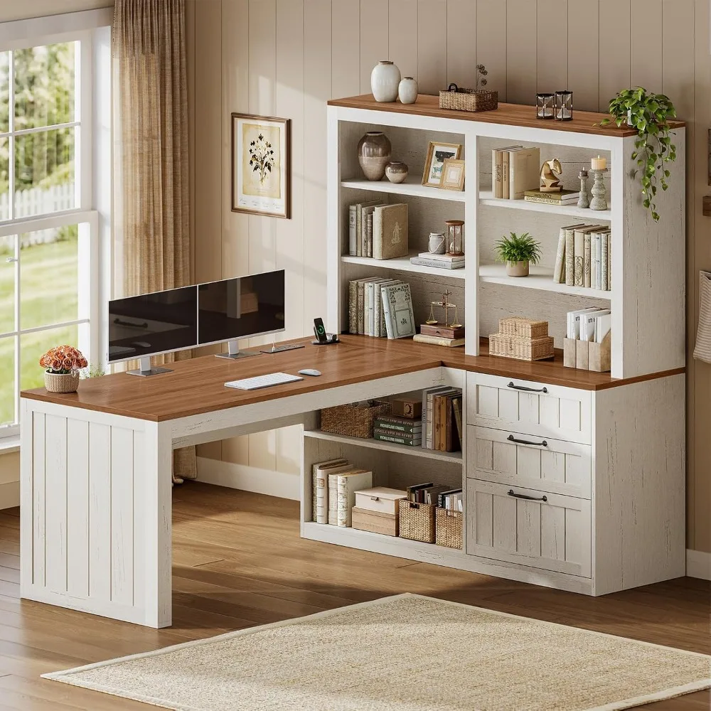 Home Office L Shaped Desk - SEDETA Farmhouse L Şeklinde Bilgisayar Masası,