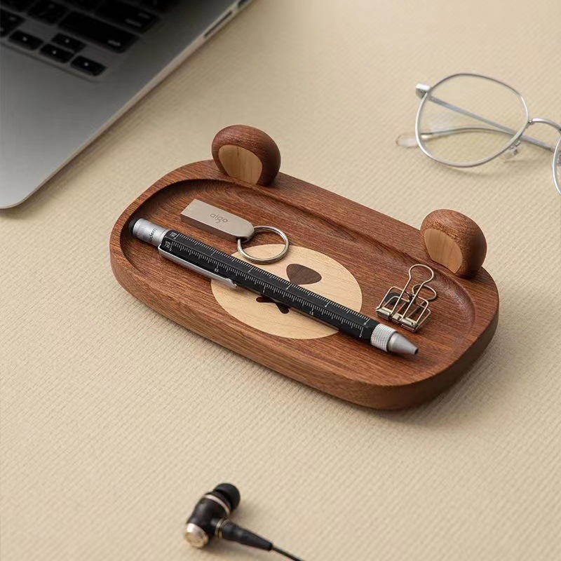 Home Office Gif - Minyatür katı ahşap ayı tepsi süs
