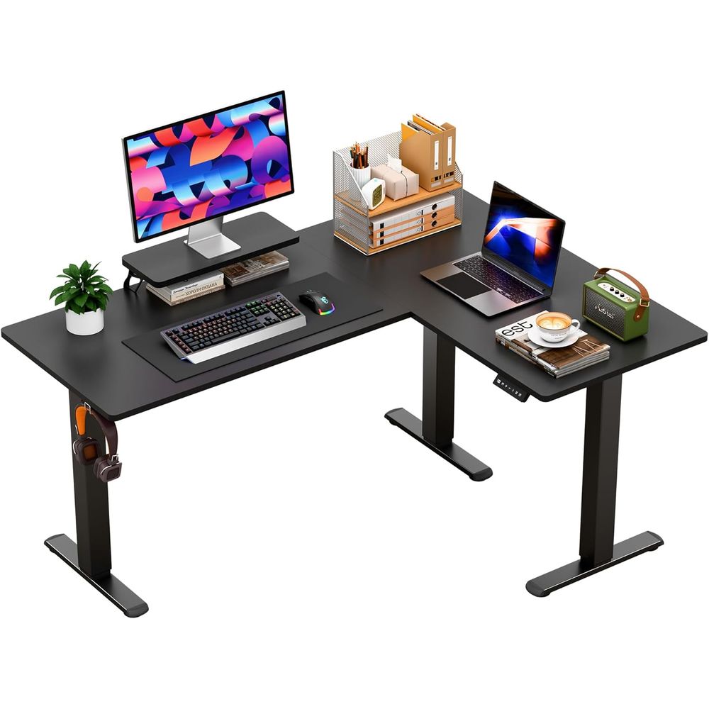 Home Office L Shaped Desk - Elektrikli Yükseklik Ayarlı L Şeklinde Masa,
