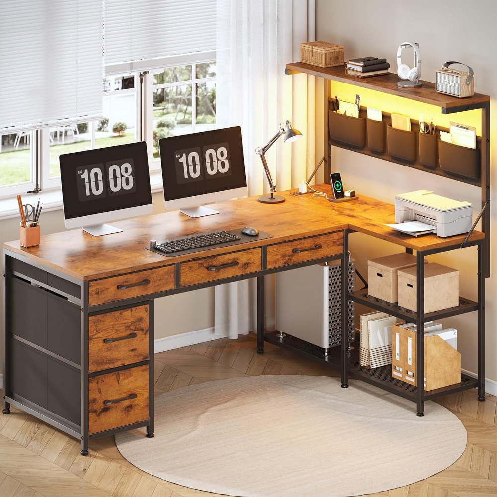 Home Office L Shaped Desk - SEDETA L Şeklinde Çekmeceli ve Dolaplı