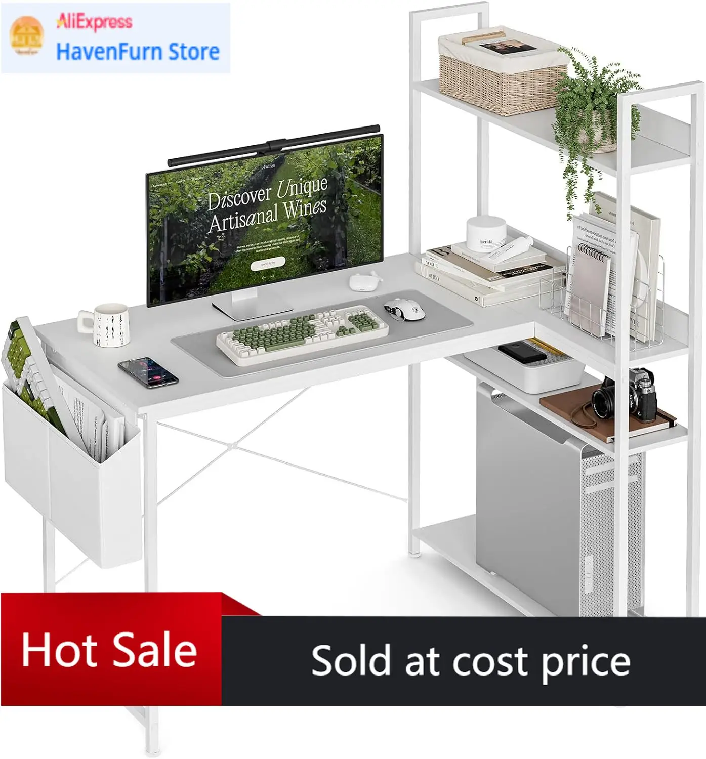 Home Office L Shaped Desk - 47 İnç L Şeklinde Çift Taraflı