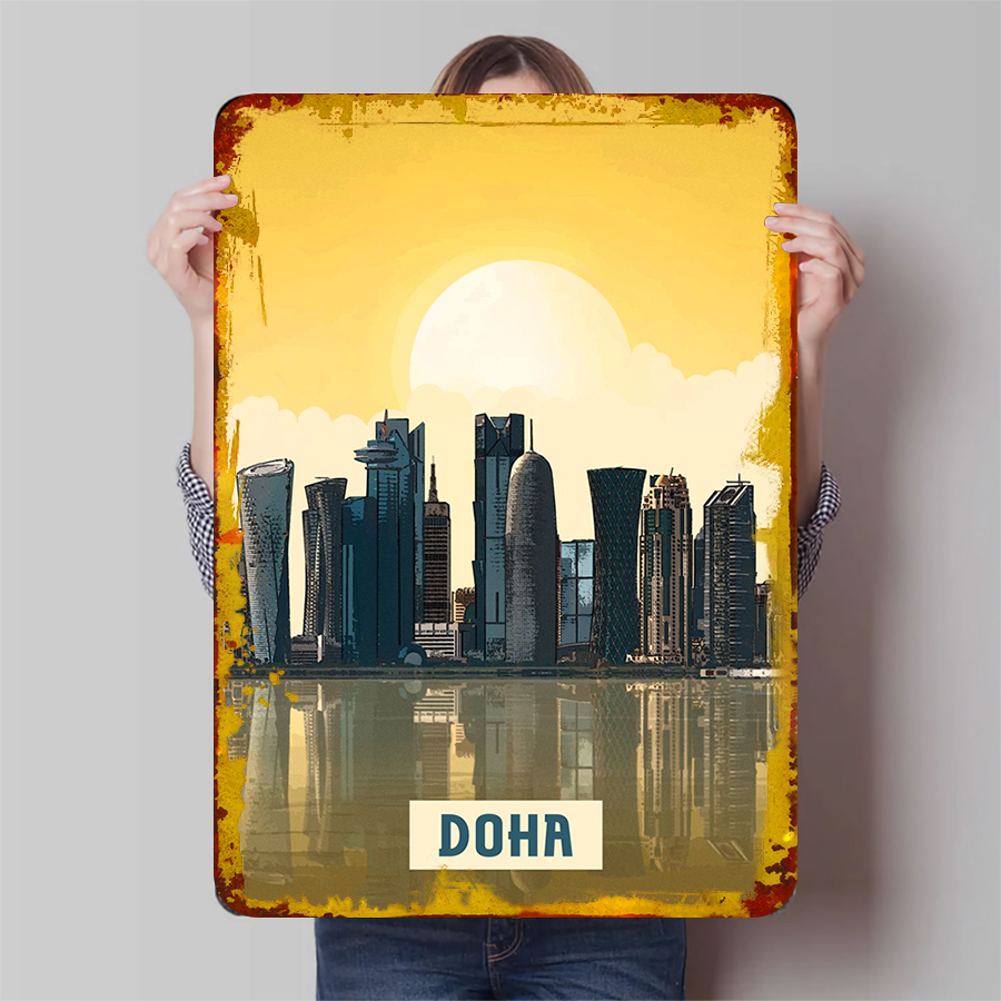 Home Office Qatar - Doha Skyline Metal Duvar Sanatı Katar