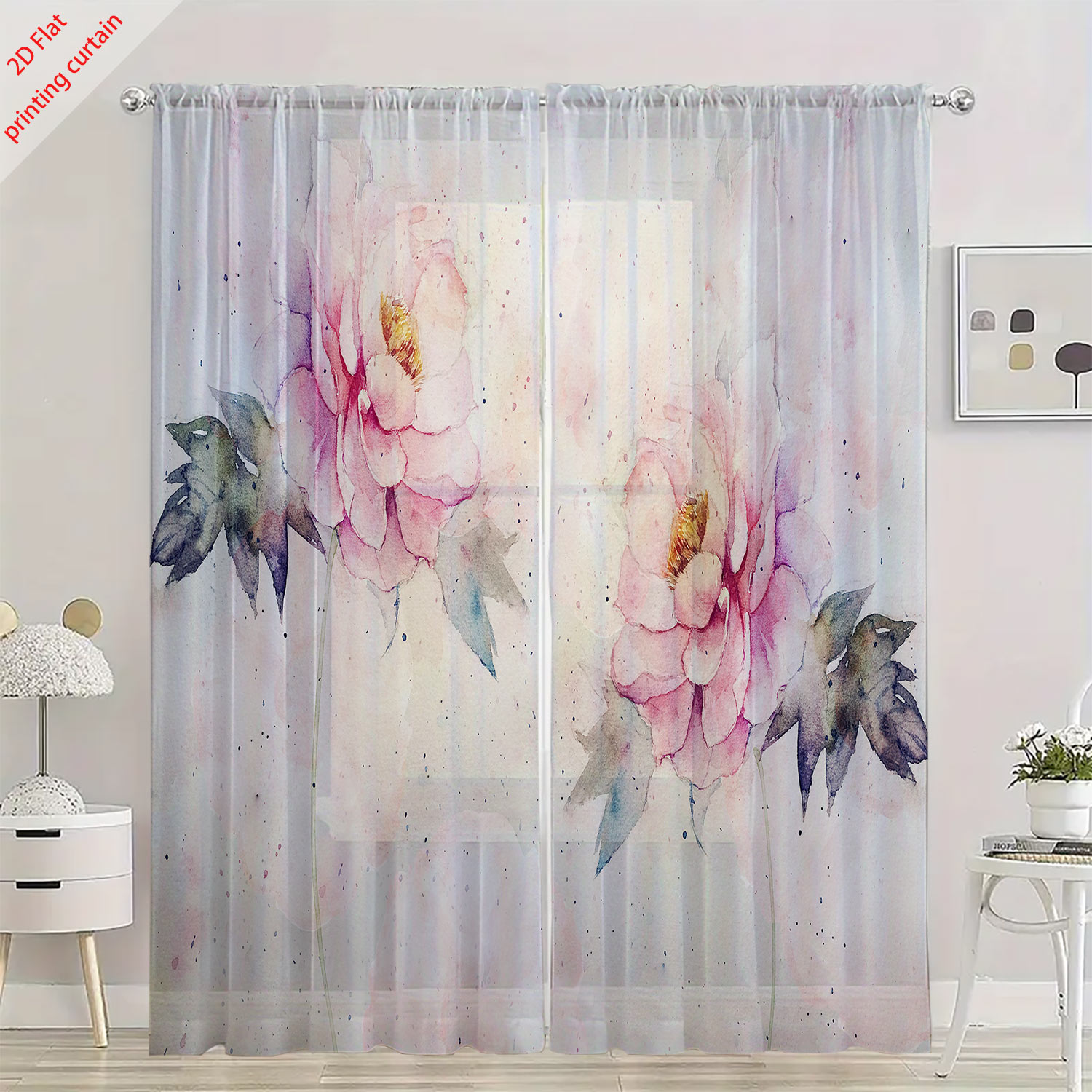 Pembe lale desenli şeffaf gazl - Home Office Windows incelemesi ve fiyatı