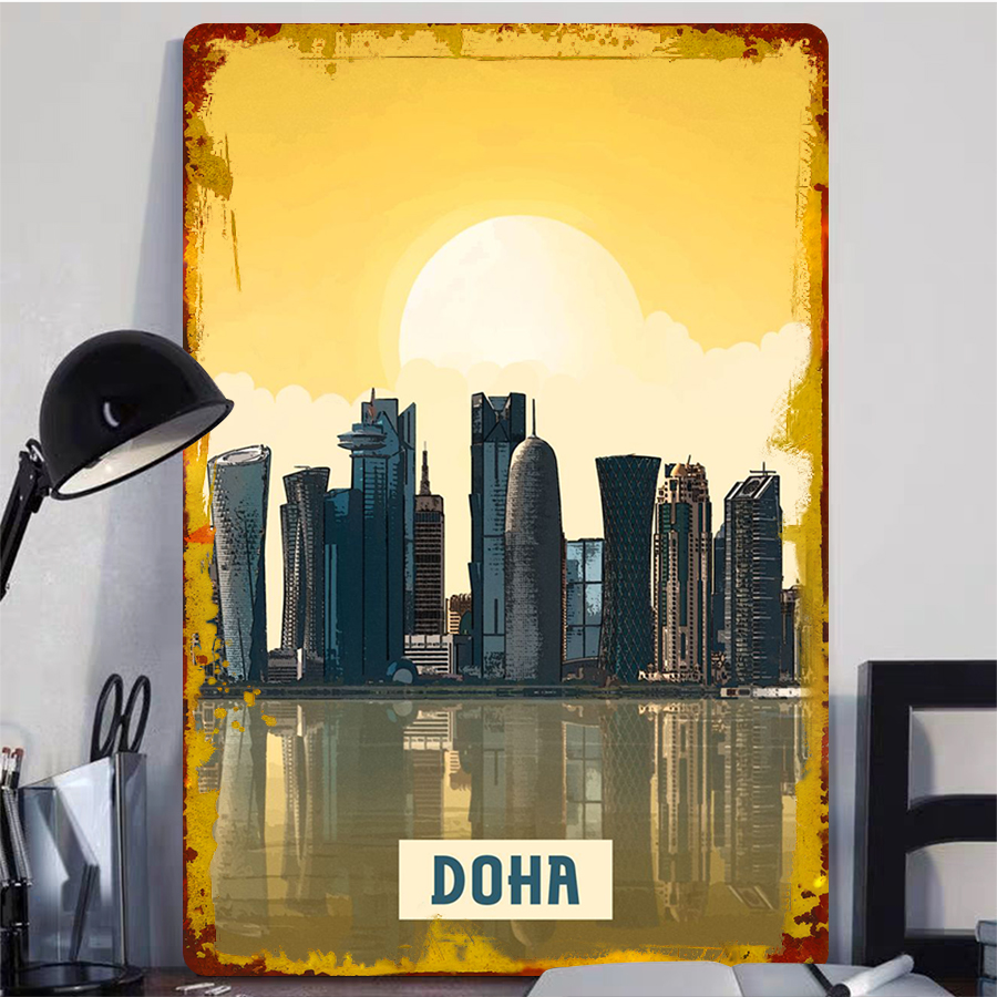 Doha Skyline Metal Duvar Sanat - Home Office Qatar incelemesi ve fiyatı